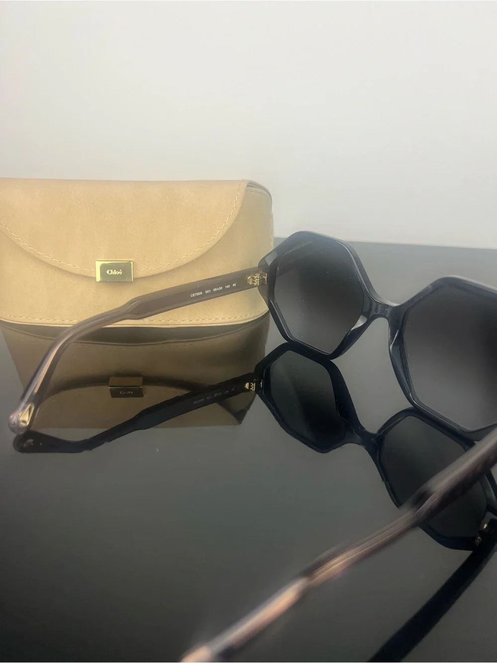 Brand New Chloe Women’s Oversized Geometric Hexagon Sunglasses, Black/Gray, 55mm